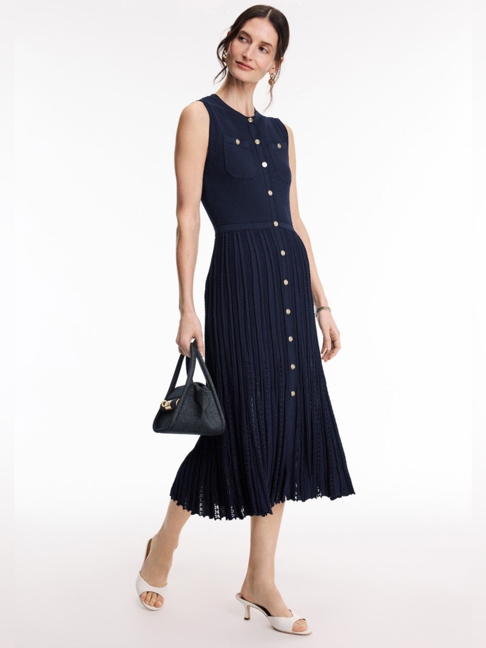 Maje Navy Sleeveless Knit Midi Dress